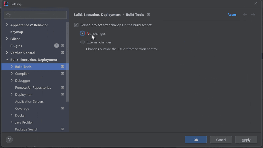 Setup auto-reload of Gradle changes