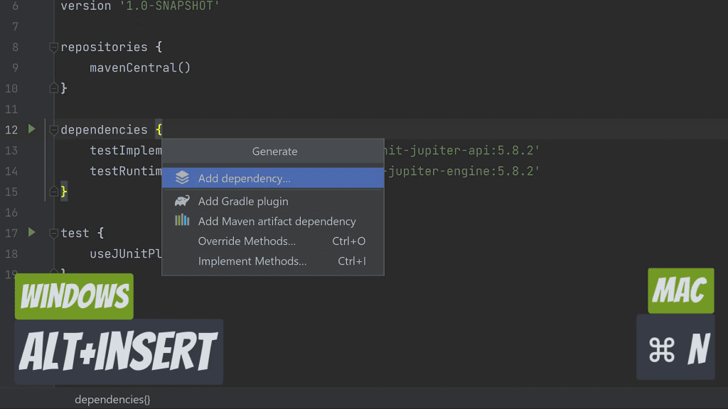 IntelliJ IDEA Generate dialog