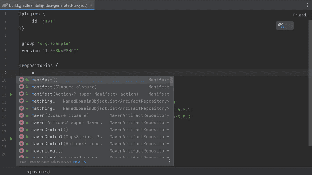 Groovy build script autocomplete suggestions