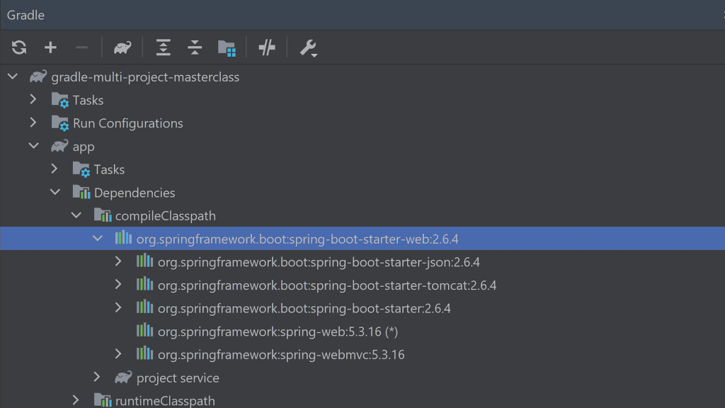 Compile dependencies in Gradle Tool Window