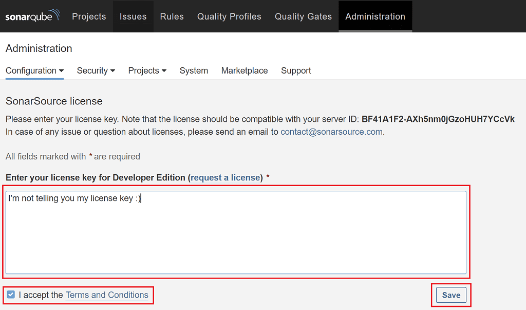 Set SonarQube license